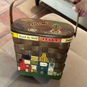 1960's Vintage Woven Basket Purse by Caro Nan with Colorful Accents